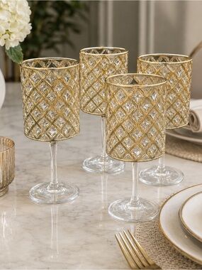 RACHEL ZOE Gold Acrylic Drinkware Glasses Bundle of 4 NWT
